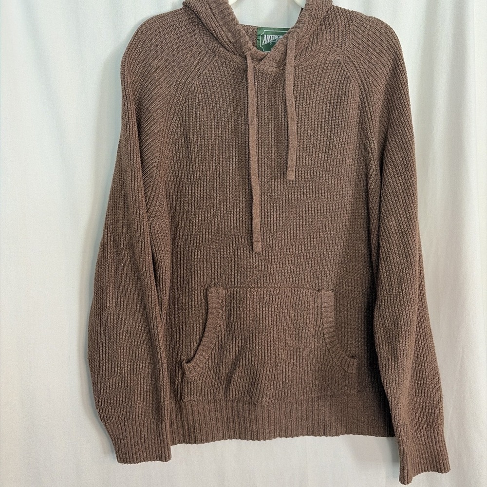 American‎ Eagle Vintage Y2K 90s Knit  Minimalist Cozy Hoodie Pullover Brown XXL